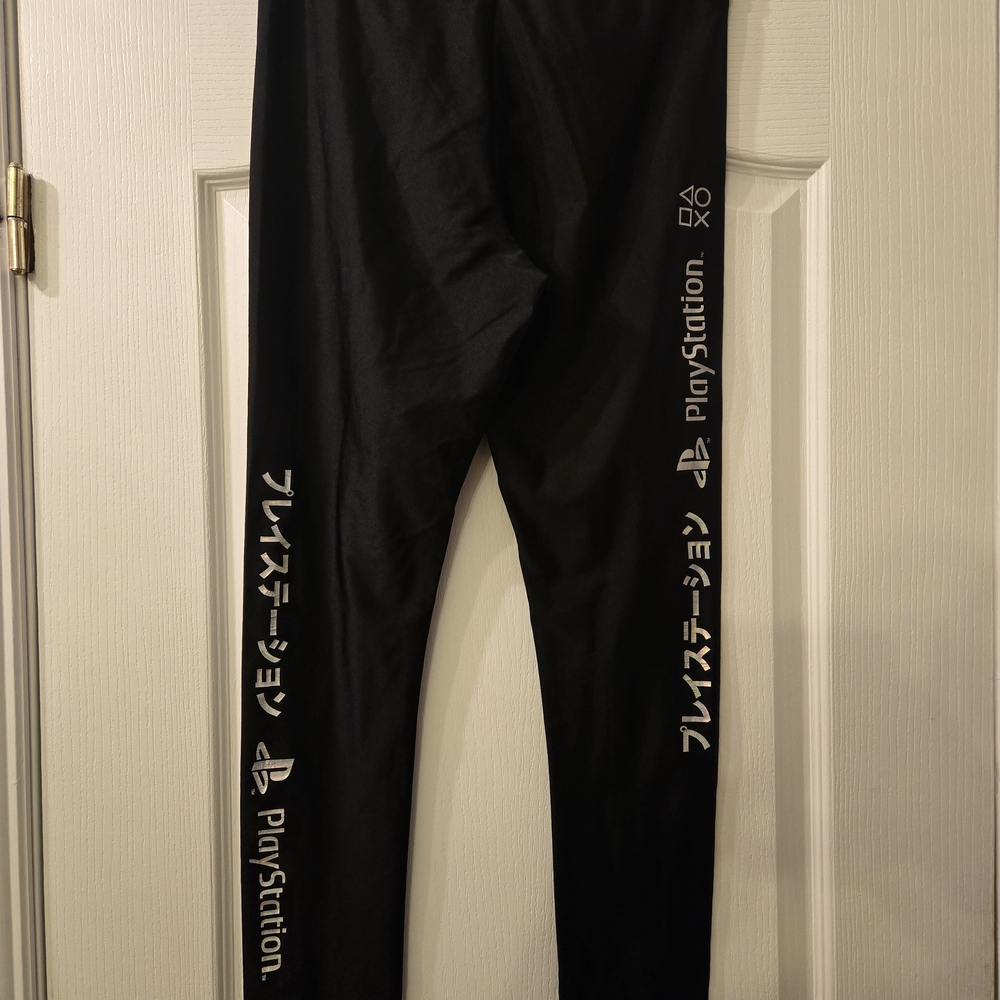 Forever 21 Black Leggings with Silver PlayStation Script